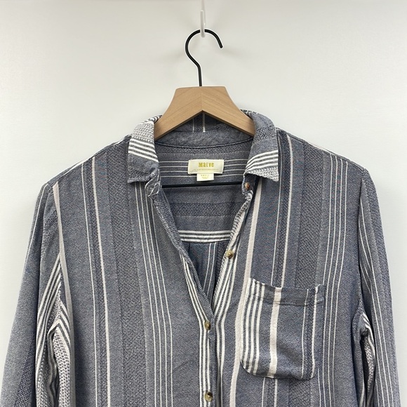 Anthropologie Maeve Chatham Striped Woven Chambray Button Down Shirt Blue Small - Picture 3 of 9